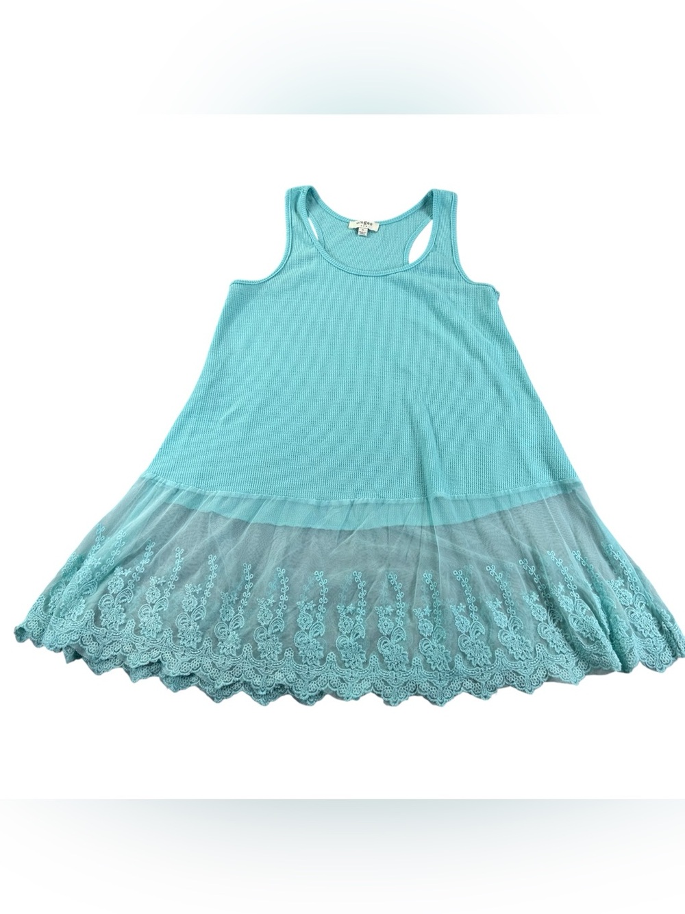 Umgee USA Lace Hem Tank Women’s S Aqua Turquoise Boho Embroidered Tunic